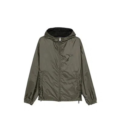Prada Logo Hooded Jacket In Green