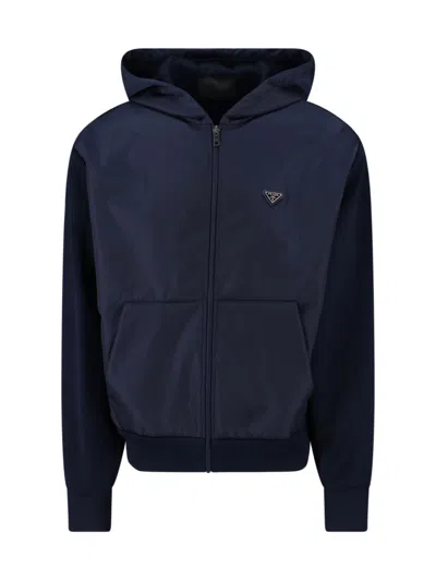 Prada Logo Hoodie In Blue