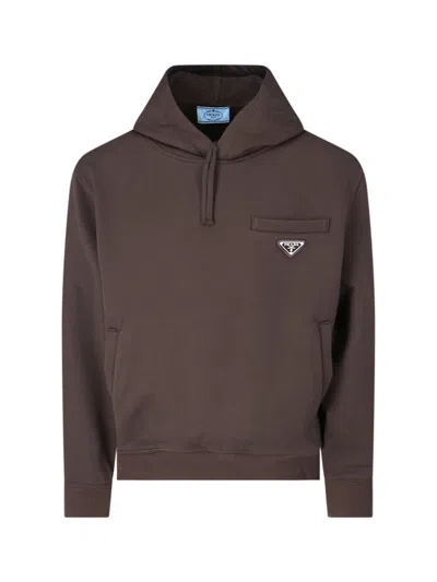 Prada Logo Hoodie In Brown