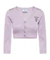 Prada Logo Inlaid Short Cardigan In Purple