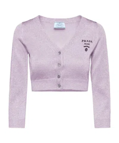 Prada Logo Inlaid Short Cardigan In Purple