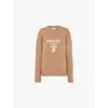 Prada Intarsia-knit Logo Jumper In Brown