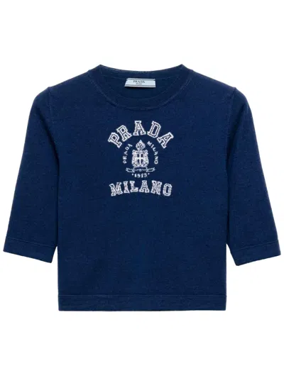 Prada Intarsien-pullover Aus Kaschmir In Blue