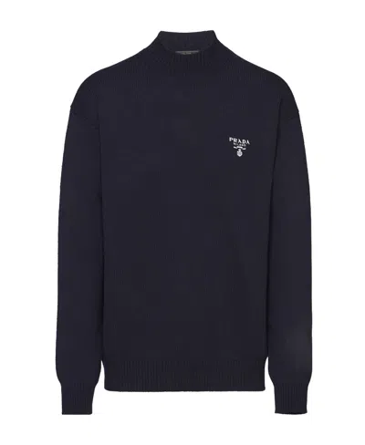 Prada Logo-intarsia Cashmere Jumper In Blue