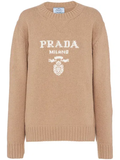 PRADA LOGO-INTARSIA CASHMERE JUMPER