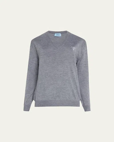 Prada Logo-intarsia Cashmere Pullover In Ardesia
