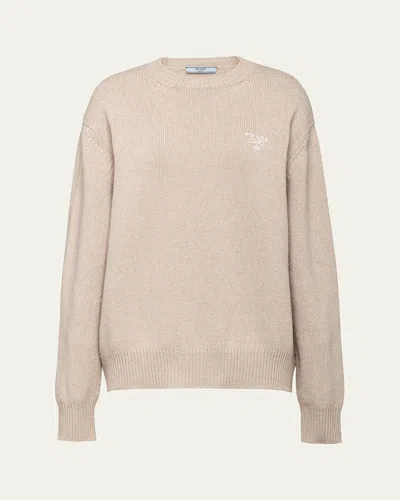 Prada Logo-intarsia Cashmere Sweater In F0f24 Deserto
