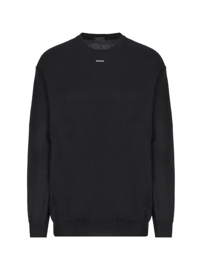 PRADA LOGO INTARSIA CREWNECK KNITTED JUMPER