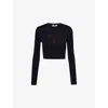 PRADA WOMENS PRADA LOGO-INTARSIA CROPPED SILK JUMPER