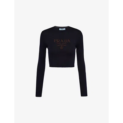 Prada Logo-print Cropped Top In Blue