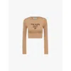 Prada Logo-intarsia Rib Cropped Silk Sweater In Brown