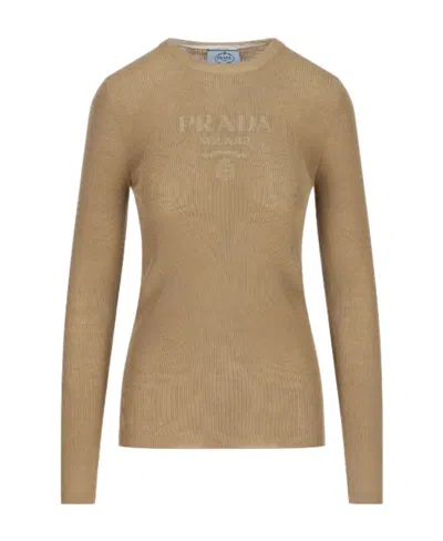 Prada Logo Intarsia-knit Jumper In Brown
