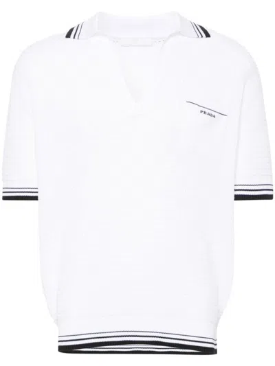 Prada Logo-intarsia Polo Top In Multicolor