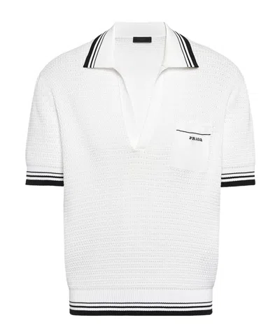 PRADA PRADA LOGO EMBROIDERED KNITTED POLO SHIRT