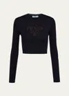 Prada Logo-intarsia Rib Cropped Silk Sweater In F0008 Bleu