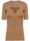 Prada Logo Crew-neck Knit T-shirt In Brown