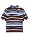 Prada Logo-intarsia Striped Cotton T-shirt Clothing In Brown