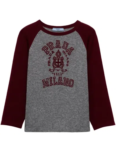 Prada Logo-intarsia Sweater In Grey