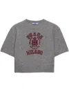 Prada Womens Grey Logo-intarsia Short-sleeve Cropped Wool And Cashmere Knitted Jumper In Grey