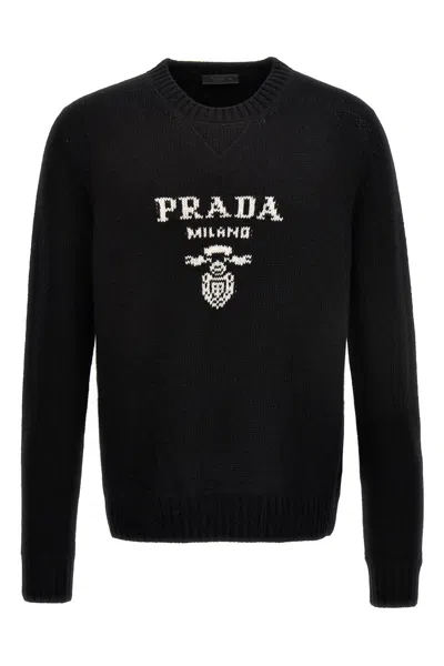 Prada Black Wool Blend Sweater In Red