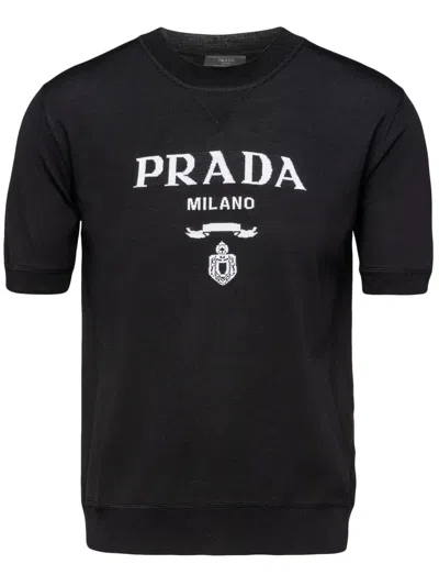 PRADA LOGO-INTARSIA WOOL JUMPER