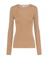 Prada Logo Superfine Wool-blend Knit Top In Camel Brown