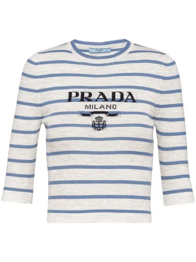 PRADA LOGO-INTARSIA WOOL JUMPER