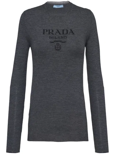 PRADA LOGO-INTARSIA WOOL JUMPER