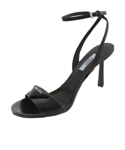 PRADA LOGO IRON PLATE HIGH-HEELED SANDALS