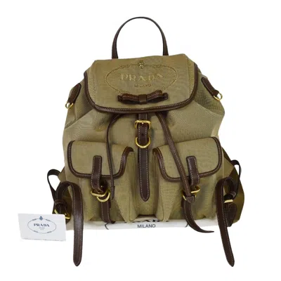 Prada Logo Jacquard Brown Canvas Backpack Bag ()