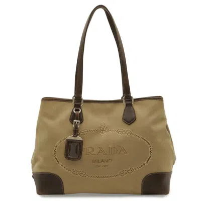 Prada Logo Jacquard Canvas 2way Bag In Nude