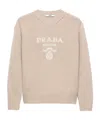 Prada Womens Neutral Logo-intarsia Cashmere And Wool-blend Sweater In Desert Yellow