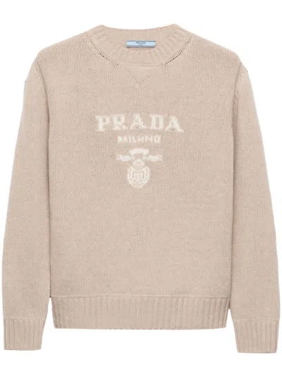 PRADA LOGO-JACQUARD CREW-NECK SWEATER