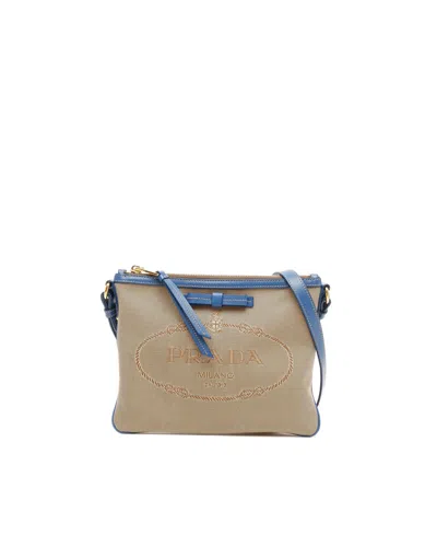 Prada Logo Jacquard Crossbody Bag In Beige