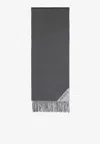 Prada Logo Jacquard Fringed Cashmere Scarf In Gray