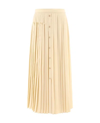 Prada Logo-jacquard Pleated Skirt In Nude