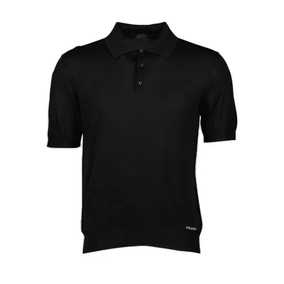Prada Logo-jacquard Short-sleeved Polo Shirt In Nero