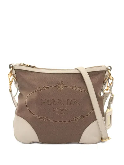 Pre-owned Prada Logo Jacquard Shoulder Bag In Brown
