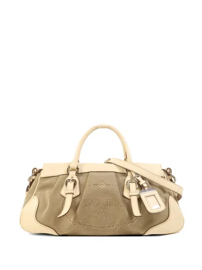Pre-owned Prada Logo Jacquard Shoulder Bag In Brown