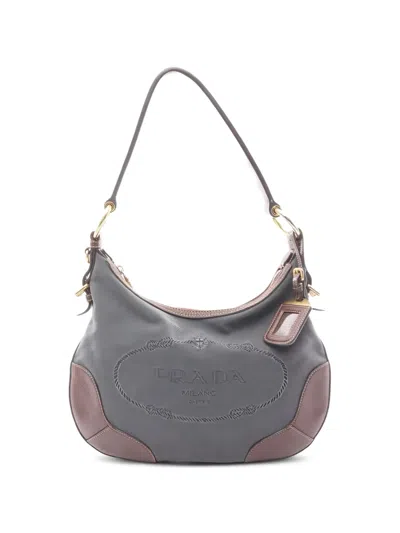 Pre-owned Prada Logo-jacquard Shoulder Bag In Gray