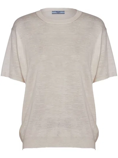 Prada Logo-jacquard Silk Jumper In Neutrals