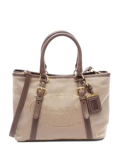 Pre-owned Prada Logo-jacquard Tote Bag In Neutral