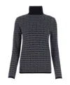 Prada Superfine Wool Turtleneck Sweater With Intarsia Logo In Black
