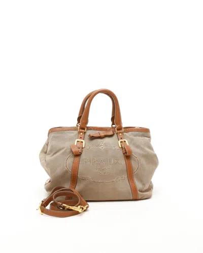 Prada Logo Jaquard Crossbody Bag In Sand