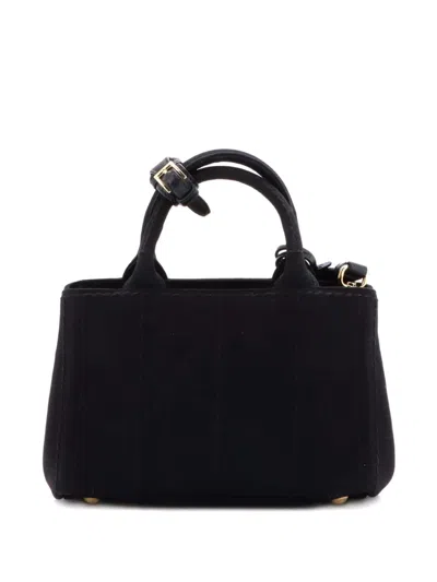 Pre-owned Prada Logo Jardiniere Canvas Mini Tote Bag In Black