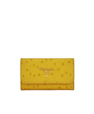 Prada Logo Key Pouch In Green