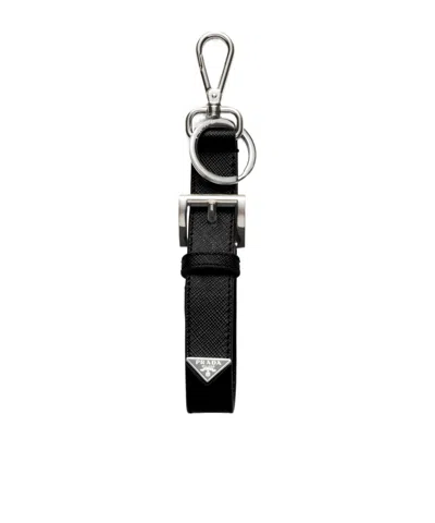 Prada Saffiano Leather Key Ring In Schwarz