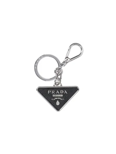 Prada Logo Keychain In Black