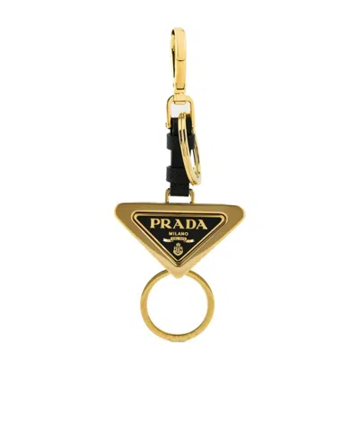 Prada Logo Keychain In Gold