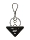 Prada Black Saffiano And Metal Key Ring Men In Black